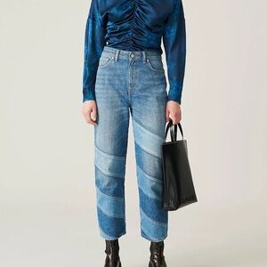 Ganni Blue Two-Tone Straight Leg Jeans